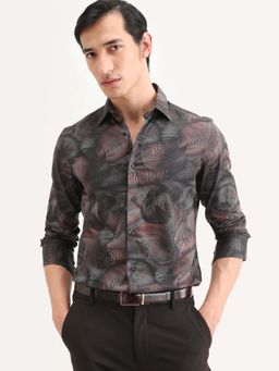 Rare Rabbit - Men Brown Cotton Collar Neck Shirt