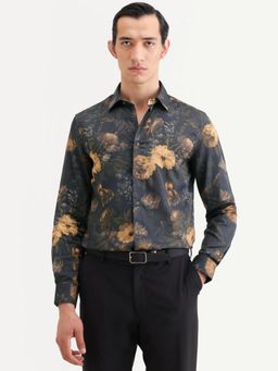 Rare Rabbit - Men Black Cotton Blend Collar Neck Shirt