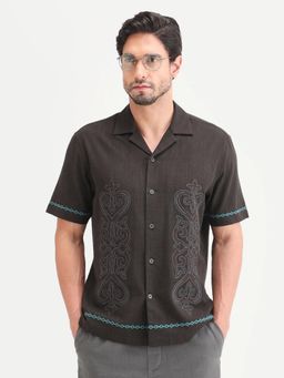 Rare Rabbit - Men Brown Cotton Blend Collar Neck Shirt