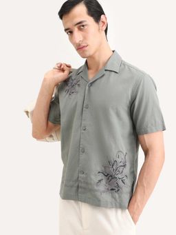 Rare Rabbit - Men Green Cotton Blend Collar Neck Shirt