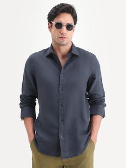 Rare Rabbit - Men Blue Linen Collar Neck Shirt