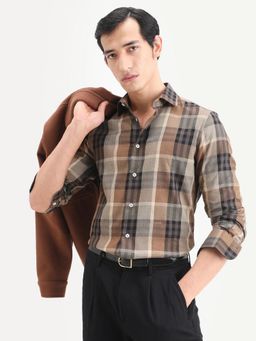 Rare Rabbit - Men Brown Cotton Collar Neck Shirt