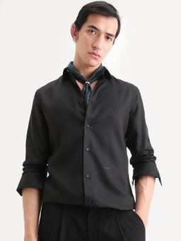 Rare Rabbit - Men Black Tencel Collar Neck Shirt