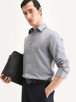 Rare Rabbit - Men Grey Tencel Collar Neck Shirt