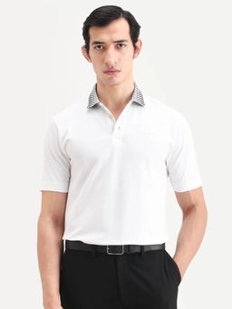 Rare Rabbit - Men White Cotton Blend Collar Neck Polo T-Shirt
