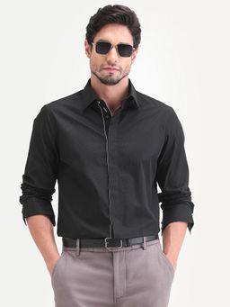 Rare Rabbit - Men Black Cotton Collar Neck Shirt