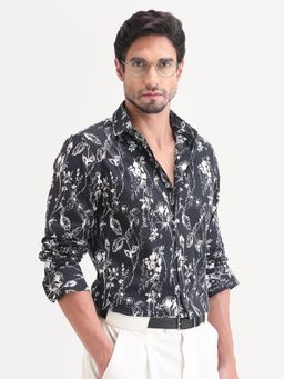 Rare Rabbit - Men Black Cotton Collar Neck Shirt