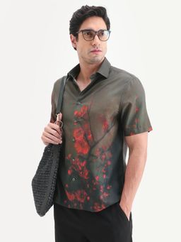 Rare Rabbit - Men Olive Cotton Collar Neck Shirt