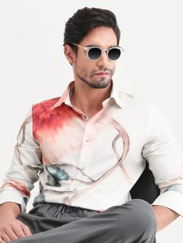 Rare Rabbit - Men Off White Cotton Blend Collar Neck Shirt