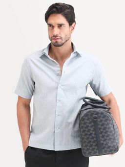 Rare Rabbit - Men Blue Cotton Collar Neck Shirt