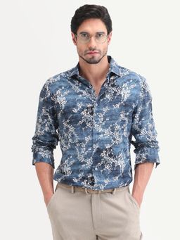 Rare Rabbit - Men Blue Viscose Collar Neck Shirt