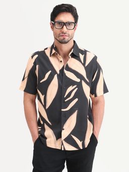 Rare Rabbit - Men Black Viscose Collar Neck Shirt