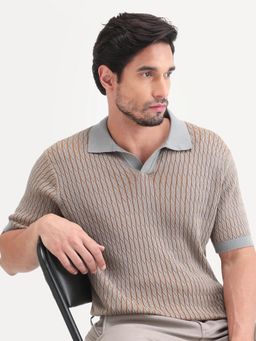 Rare Rabbit - Men Grey Cotton High Neck Polo T-Shirt