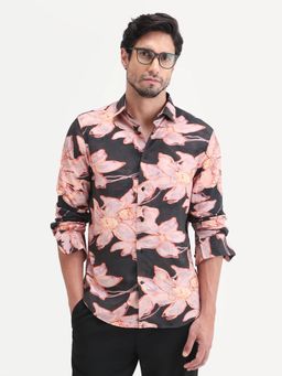 Rare Rabbit - Men Black Viscose Collar Neck Shirt