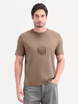 Rare Rabbit - Men Brown Cotton Crew Neck T-Shirt