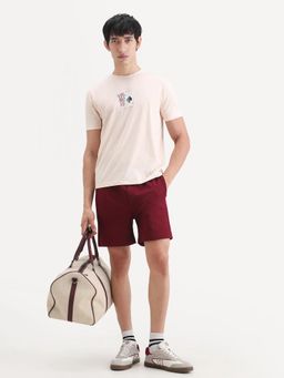 Rare Rabbit - Men Peach Cotton Blend Crew Neck T-Shirt