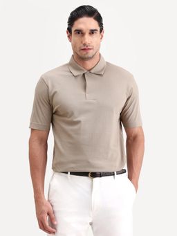 Rare Rabbit - Men Beige Cotton Collar Neck Polo T-Shirt