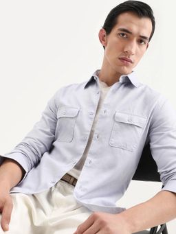 Rare Rabbit - Men Blue Cotton Blend Collar Neck Shirt