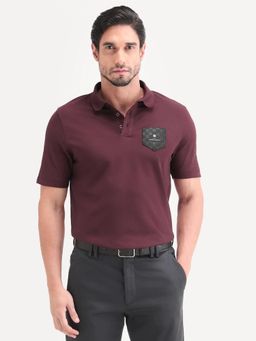 Rare Rabbit - Men Red Cotton Blend Collar Neck Polo T-Shirt