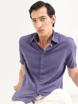 Rare Rabbit - Men Purple Cotton Blend Collar Neck Shirt