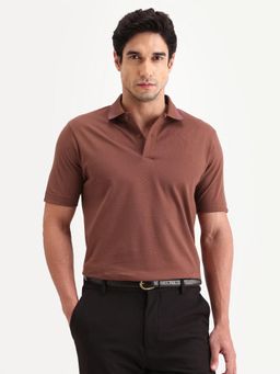 Rare Rabbit - Men Rust Cotton Collar Neck Polo T-Shirt