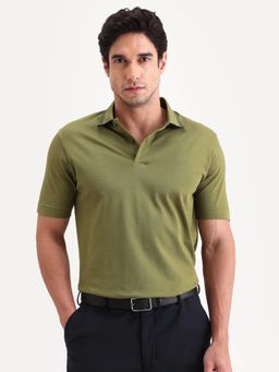 Rare Rabbit - Men Olive Cotton Collar Neck Polo T-Shirt