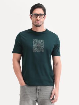 Rare Rabbit - Men Green Cotton Crew Neck T-Shirt