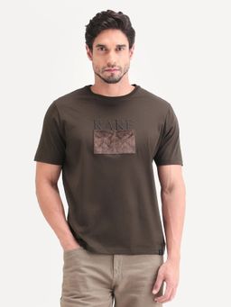 Rare Rabbit - Men Brown Cotton Blend Crew Neck T-Shirt