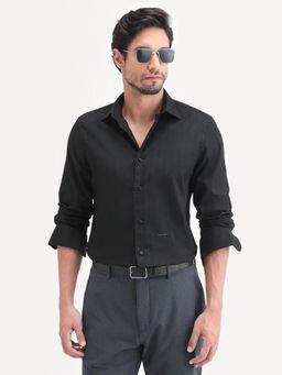 Rare Rabbit - Men Black Cotton Blend Collar Neck Shirt