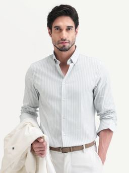 Rare Rabbit - Men Grey Cotton Blend Collar Neck Shirt