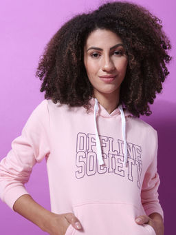 Campus Sutra - Pink Women Printed Stylish Casual Hooded Sweatshirts