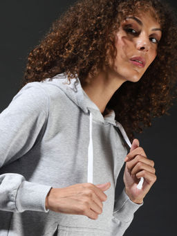 Campus Sutra - Grey Women Solid Stylish Casual Hooded Sweatshirts