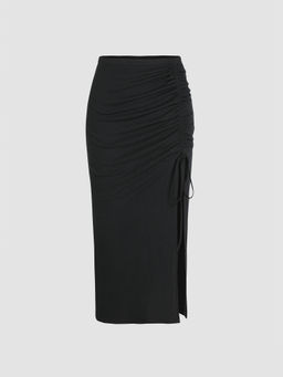 Cider - Solid Drawstring Split Maxi Skirt