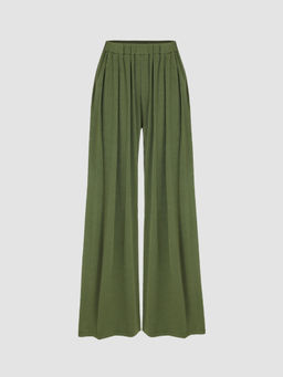 Cider - Solid Elastic Waist Wide Leg Pants