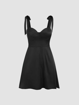 Cider - Solid Satin Bowknot Cami Short Dress