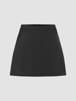Cider - Solid Satin High Waist Short Skirt