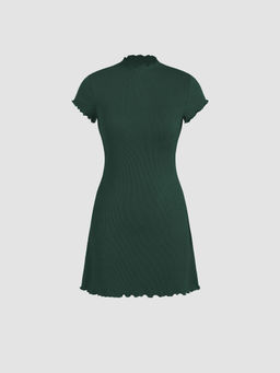 Cider - Solid Lettuce Trim Short Dress