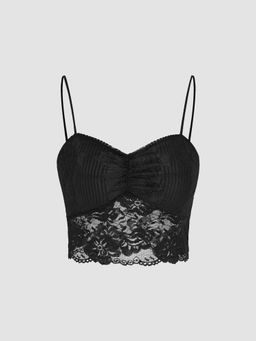 Cider - Solid Floral Lace Cami Crop Top