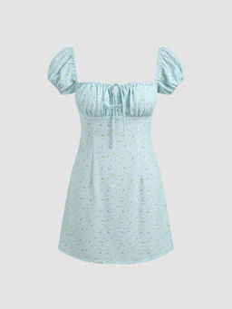 Cider - Floral Knotted Square Neck Mini Dress