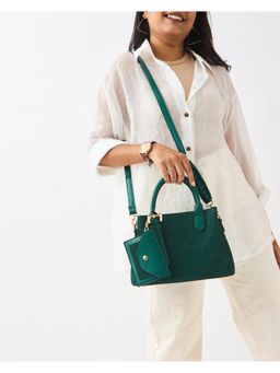 Chumbak - Green Solid-Plain Handbag and Pouch with Detachable Strap