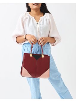 Chumbak - Maroon Colorblock Handbag with Detachable Strap