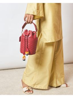 Chumbak - Maroon Embroidered Bucket Bag with Detachable Strap