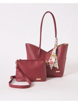 Chumbak - Maroon Textured Tote Bag and Sling Bag