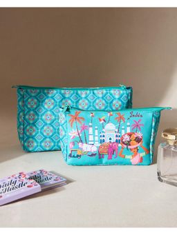 Chumbak - Turquoise Printed Pouches (Pack Of 2)