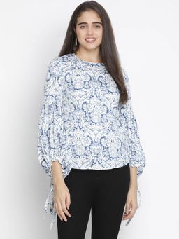 Oxolloxo - Jelly Blue Floral Print Chic Women Top