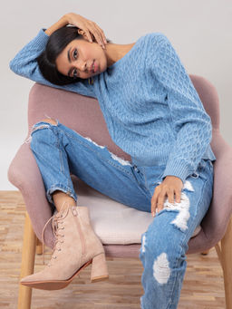 Twenty Dresses by Nykaa Fashion - The Knitted Beauty Blue Sweater