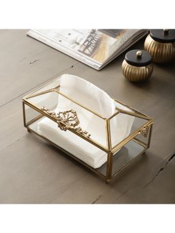 De Maison Decor - Royal Crown Brass & Glass Tissue Box