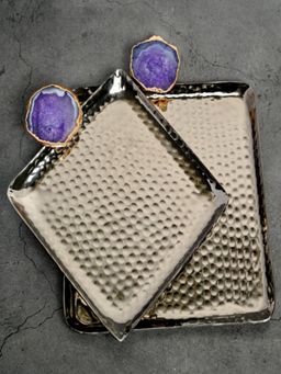 Homearte - Aluminum Tray with Agate Square Shape Set Of 2- Purple