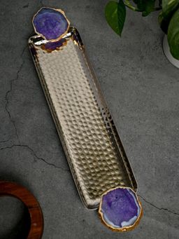 Homearte - Aluminium Tray With Agate Rectangular Shape - Purple