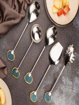 Homearte - Agate With Silver Metal Cake Server Set Of 5- Green
